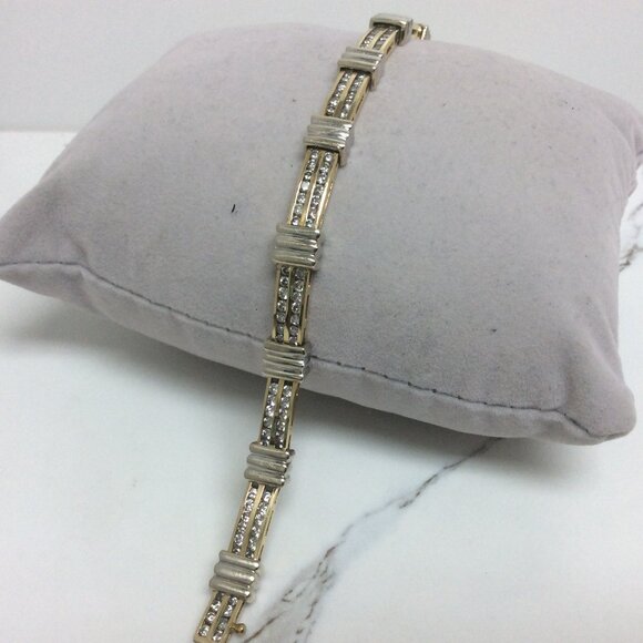 Lady's 14k Yellow Solid Real 2Tone Gold Diamond Fancy Link Bracelet 19.10g - Picture 1 of 9